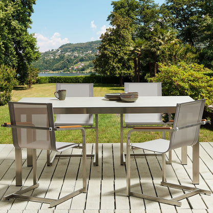 Beige 4 Pack Cantilever Garden Chairs Stainless Steel Frame