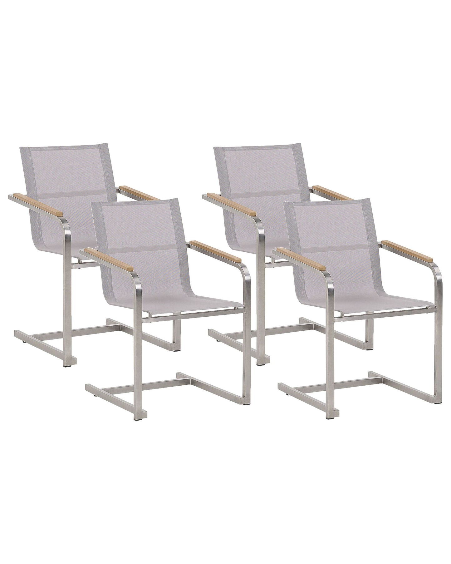 Beige 4 Pack Cantilever Garden Chairs Stainless Steel Frame