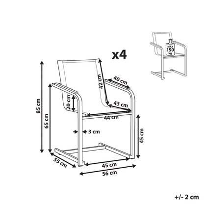 Garden Chairs Set 4 Grey Synthetic Seats Stainless Cantilever