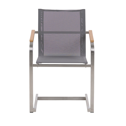 Garden Chairs Set 4 Grey Synthetic Seats Stainless Cantilever