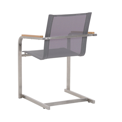 Garden Chairs Set 4 Grey Synthetic Seats Stainless Cantilever