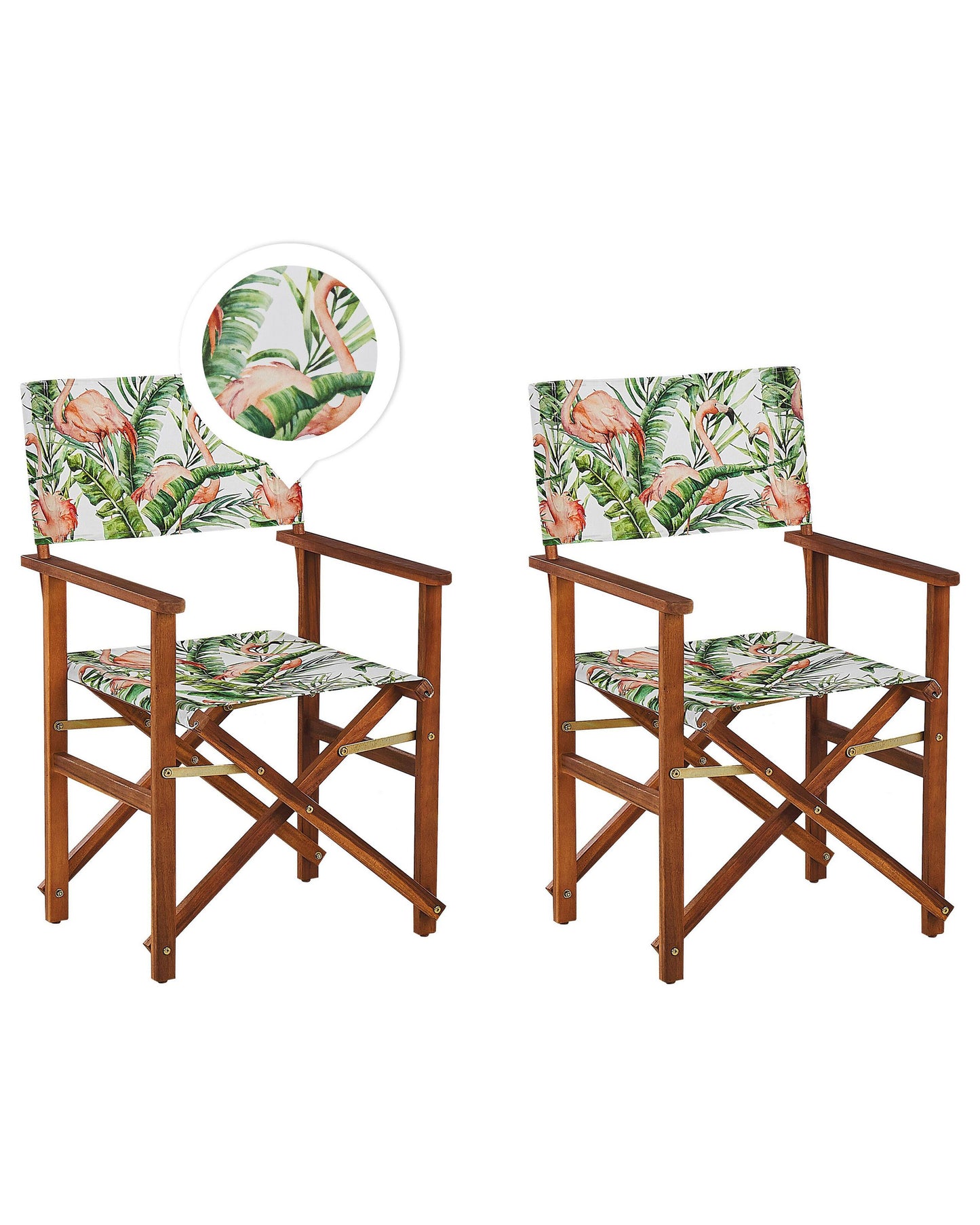Garden Classics Director's Chairs Set Of 2 Dark Brown Off White Acacia Flamingo Pattern Fabric Folding
