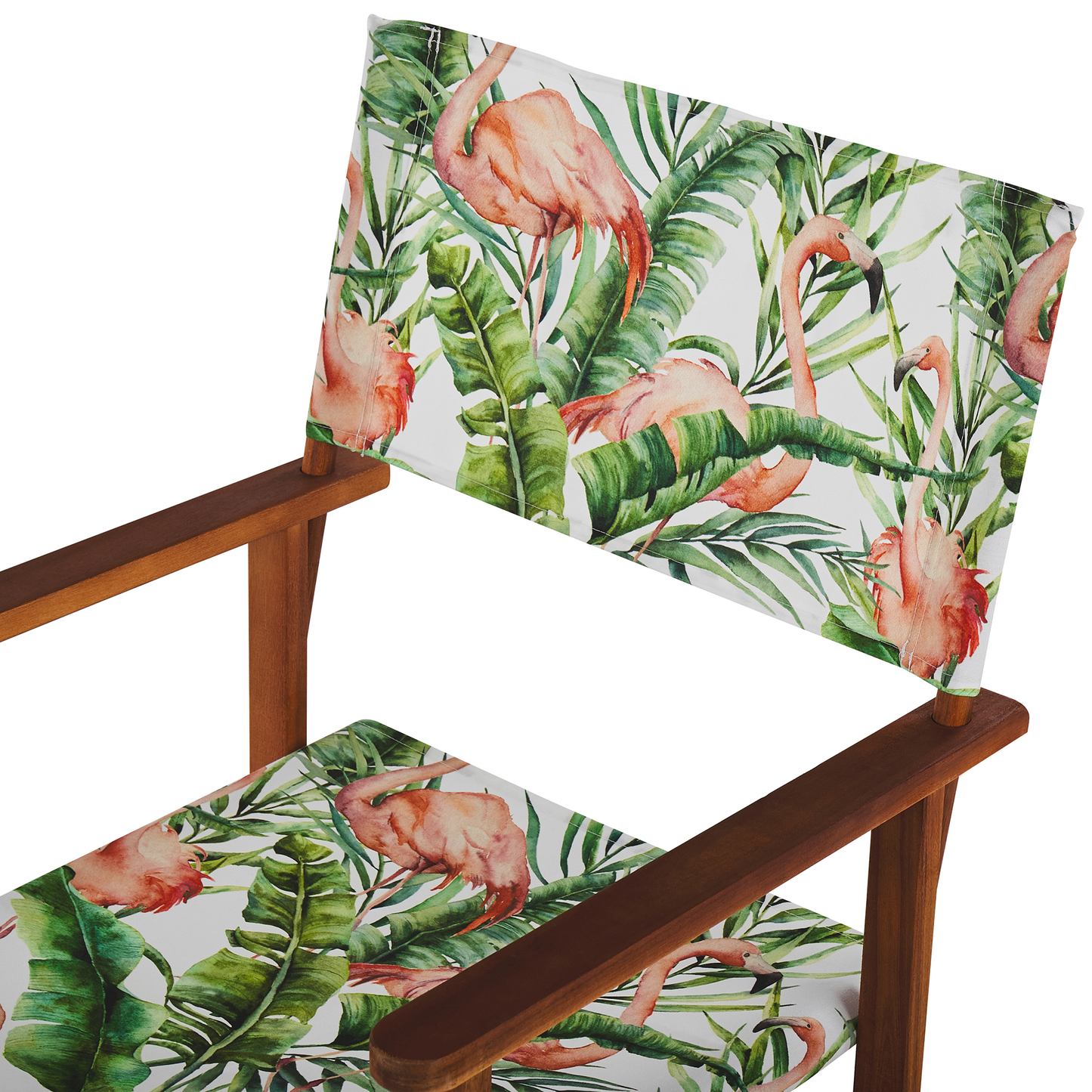 Garden Classics Director's Chairs Set Of 2 Dark Brown Off White Acacia Flamingo Pattern Fabric Folding