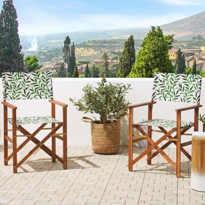 Garden Director Chairs 2 Dark Brown Folding Leaf Pattern