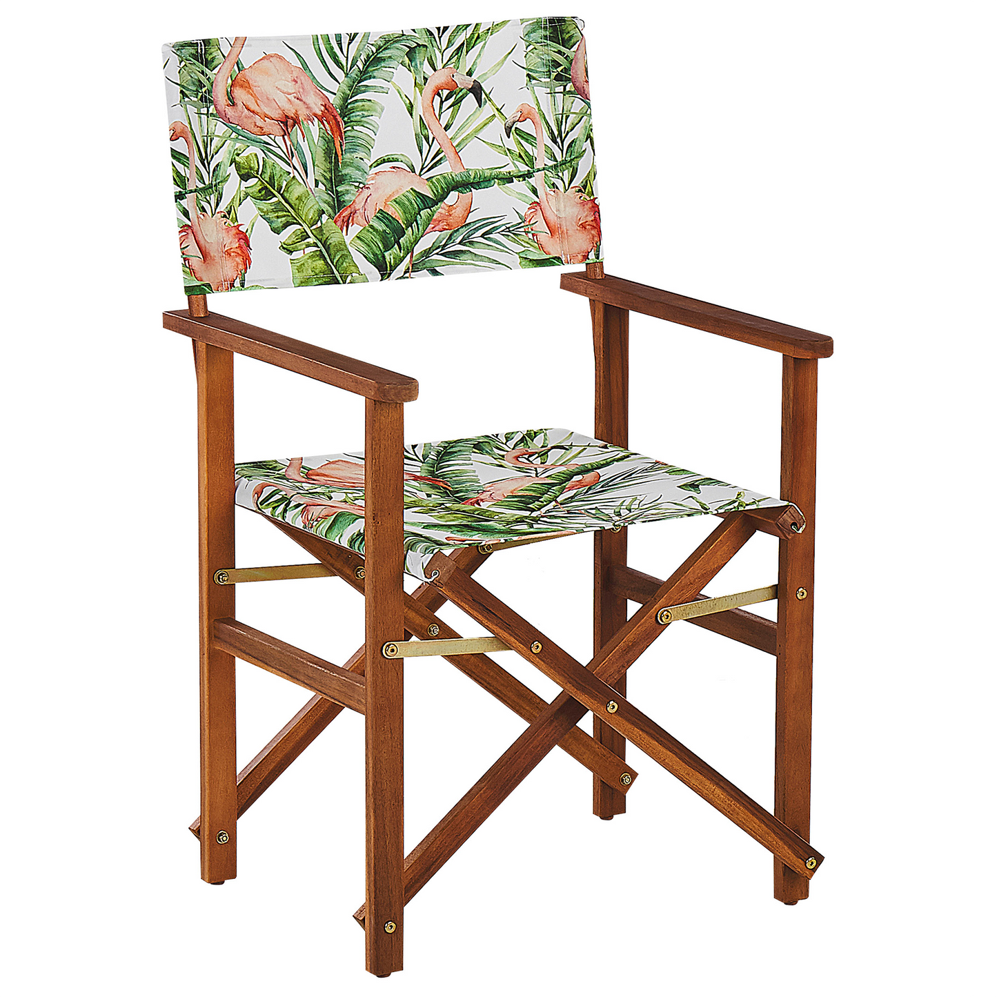 Garden Classics Director's Chairs Set Of 2 Dark Brown Off White Acacia Flamingo Pattern Fabric Folding