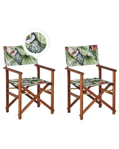 X Garden Director's Chairs Set Of 2 Dark Wood Folding With Grey Acacia Toucan Pattern Fabric