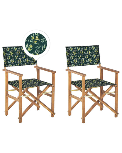 Set of 2 Director Chairs Acacia Wood Off White Fabric