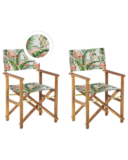 Flamingo Garden Directors Chairs Set Of 2 Light Wood With Off White Acacia Flamingo Pattern Replacement Fabric Folding