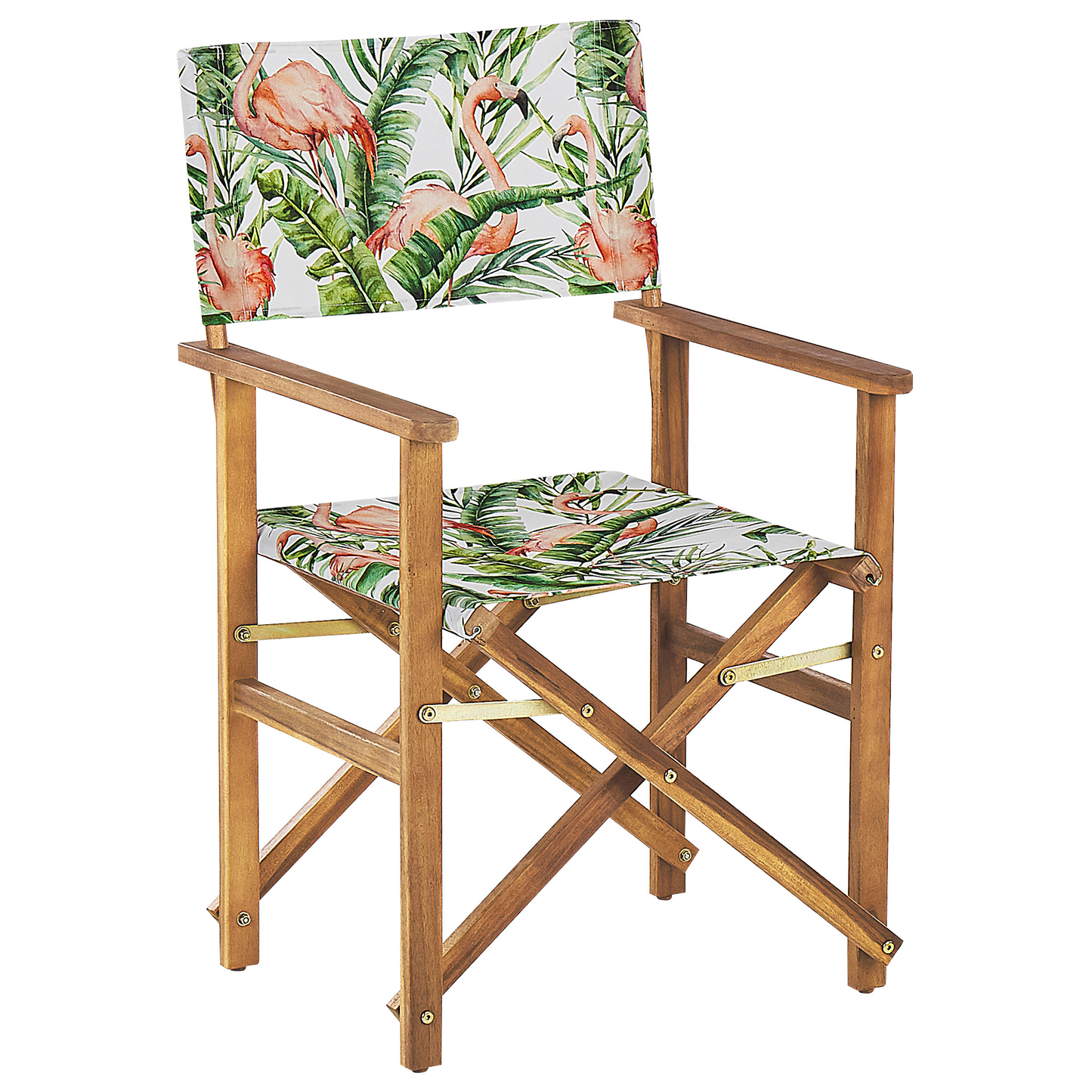 Flamingo Garden Directors Chairs Set Of 2 Light Wood With Off White Acacia Flamingo Pattern Replacement Fabric Folding