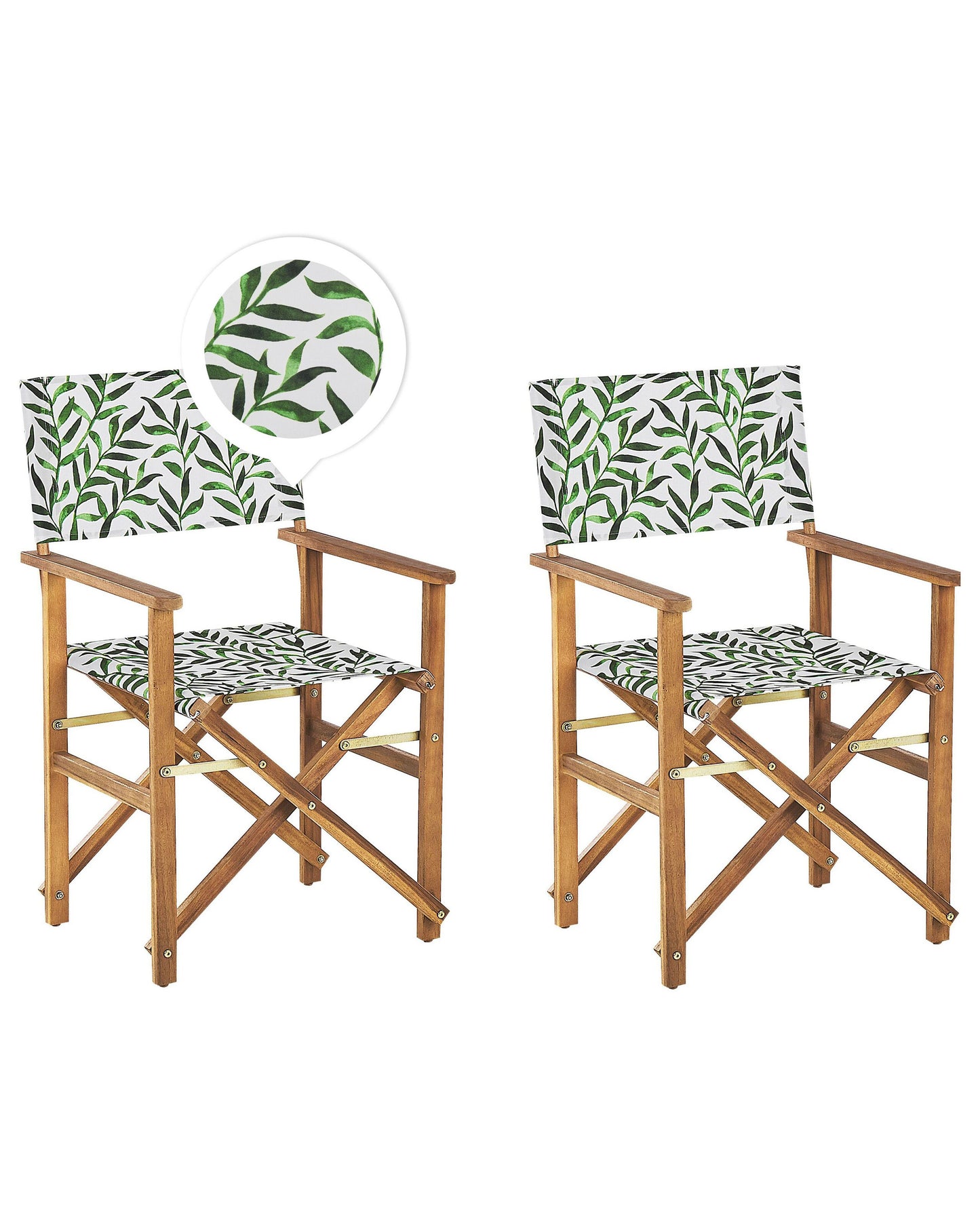 Garden Director Chairs Set Of 2 Light Wood With Off White Acacia Leaf Pattern Replacement Fabric Folding