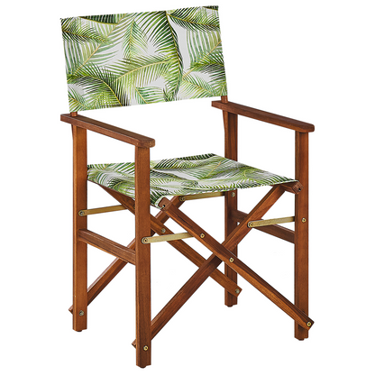 Garden Director's Chairs Set of 2 Dark Brown Grey Leaves