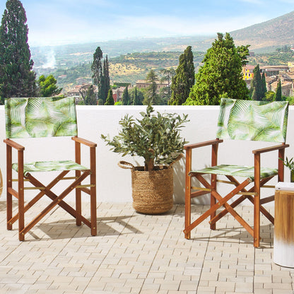 Garden Director's Chairs Set of 2 Dark Brown Grey Leaves