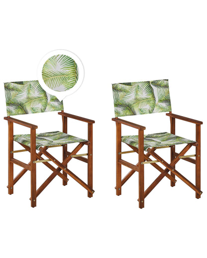Garden Director's Chairs Set of 2 Dark Brown Grey Leaves