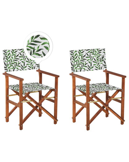 Acacia Director's Chairs Set Of 2 Dark Brown Folding GreyLeafFabric