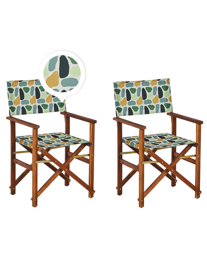 Garden Director Chairs Set of 2 Dark Wood Grey Folding