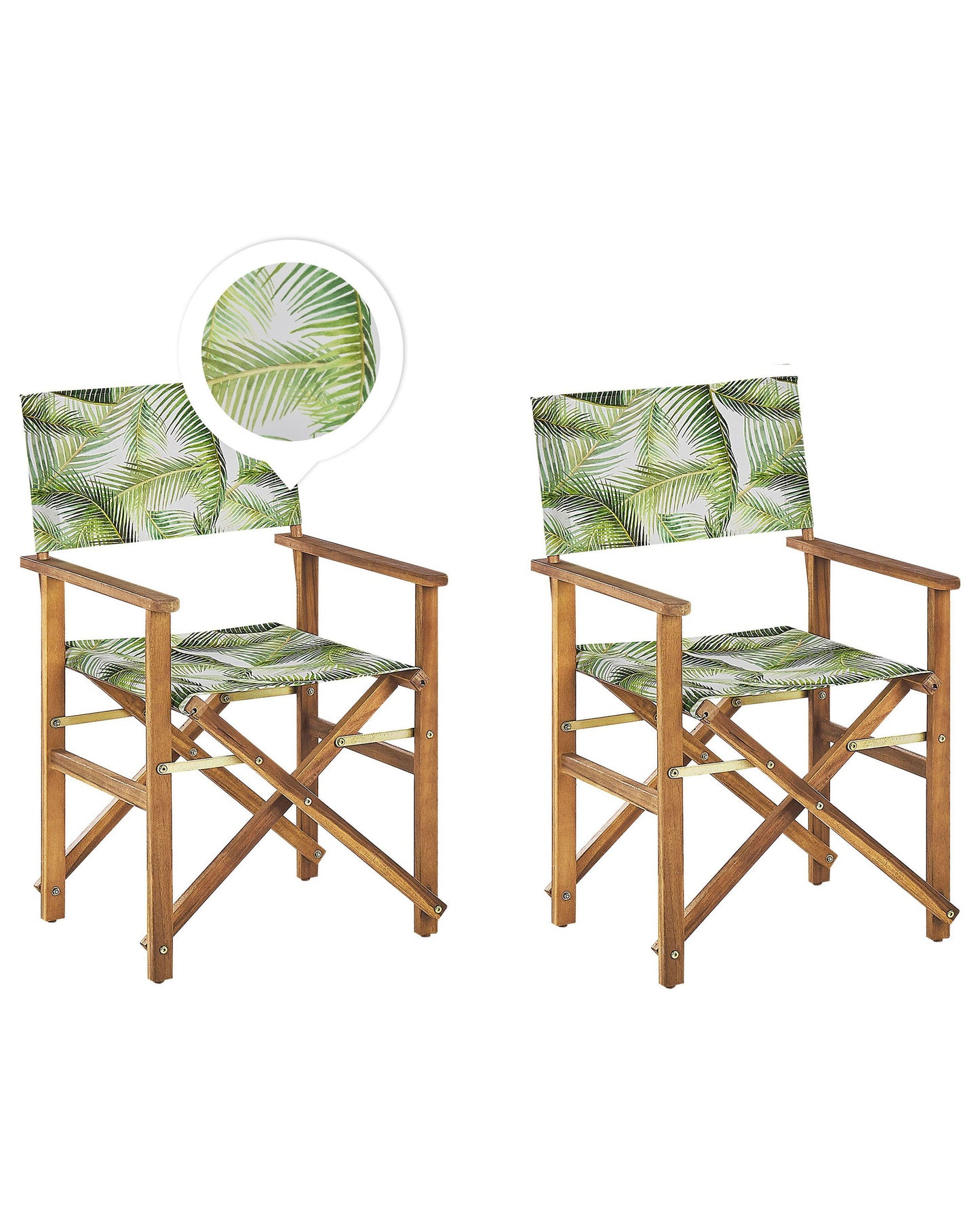 Garden Director's Chairs Set Of 2 Light Brown Folding With Grey Acacia Leaves Pattern Replacement Fabric
