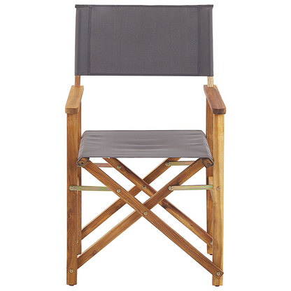 Garden Director's Chairs Set Of 2 Light Brown Folding With Grey Acacia Leaves Pattern Replacement Fabric
