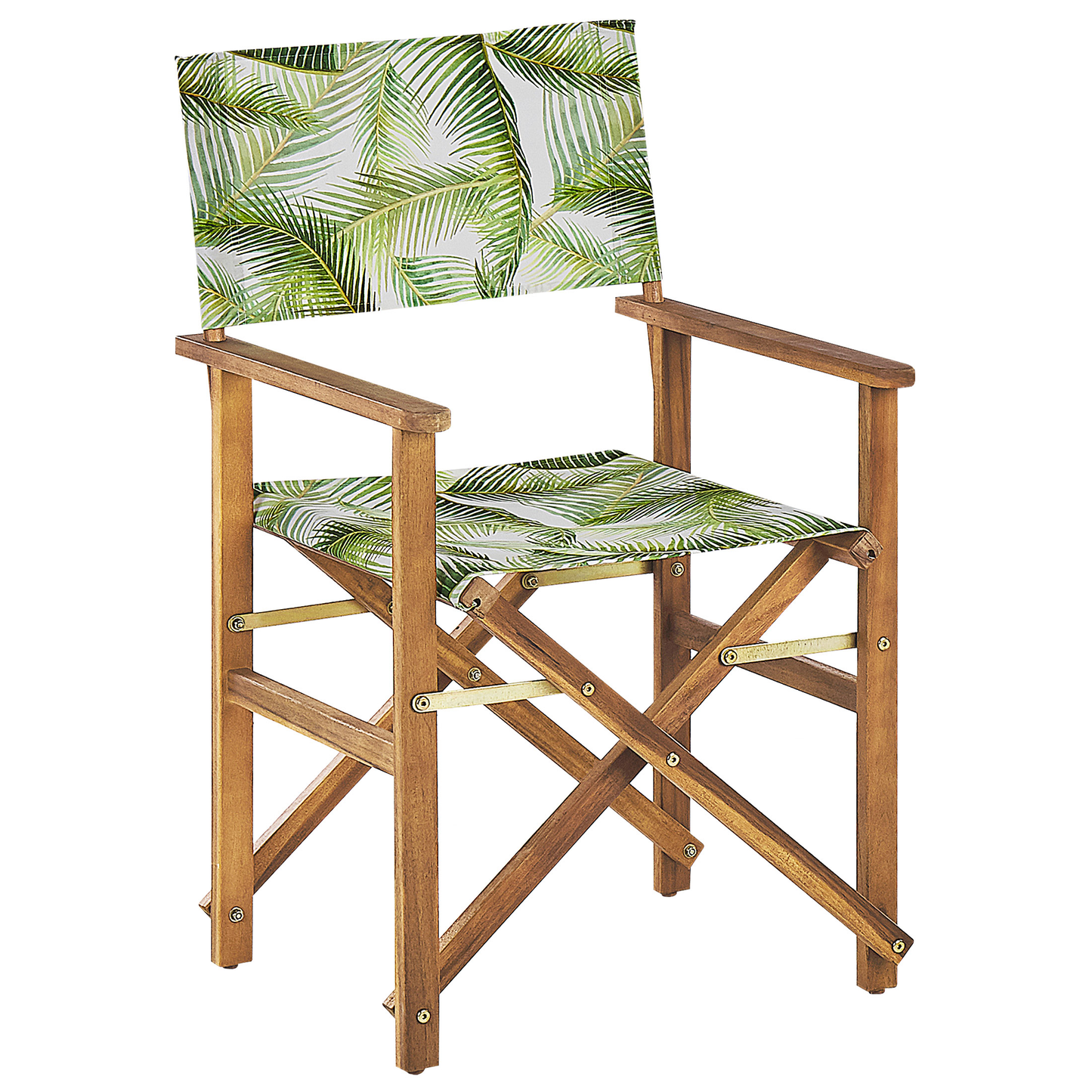 Garden Director's Chairs Set Of 2 Light Brown Folding With Grey Acacia Leaves Pattern Replacement Fabric