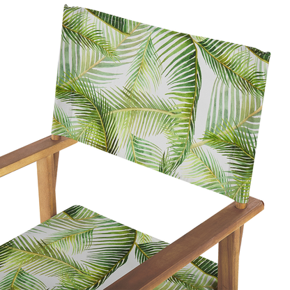 Garden Director's Chairs Set Of 2 Light Brown Folding With Grey Acacia Leaves Pattern Replacement Fabric