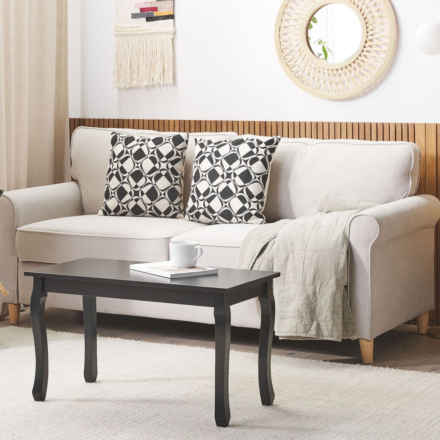 Maison Chic Coffee Table Black MDF Top With Pine Wood Cabriole Legs 80x40 cm Shabby Chic