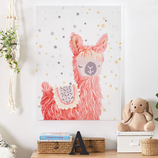 Pink Llama Canvas Art 60 x 80cm Kids Room Decor