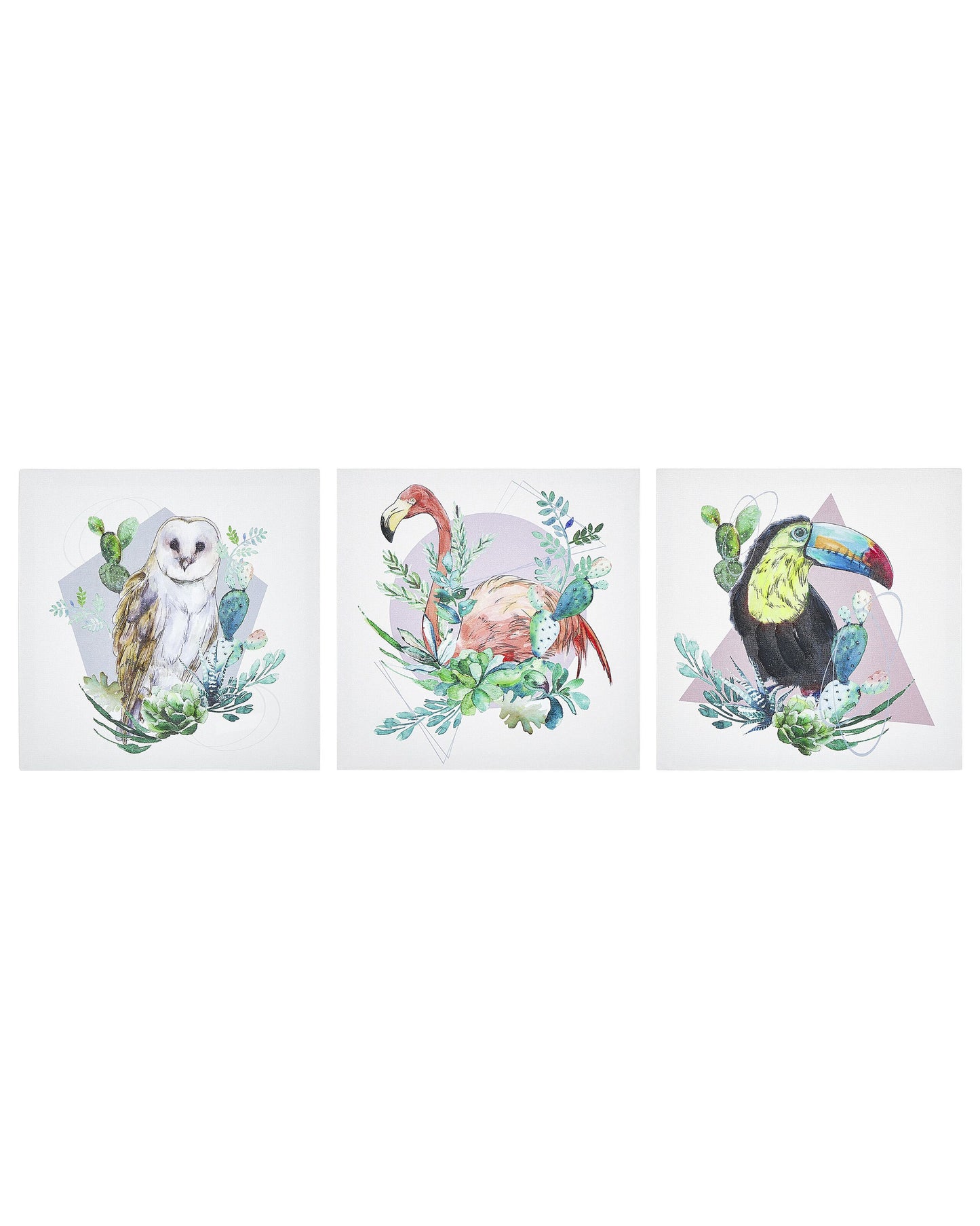 Art Prints Set Of 3 Polyester Canvas Multicolour 30 x 30