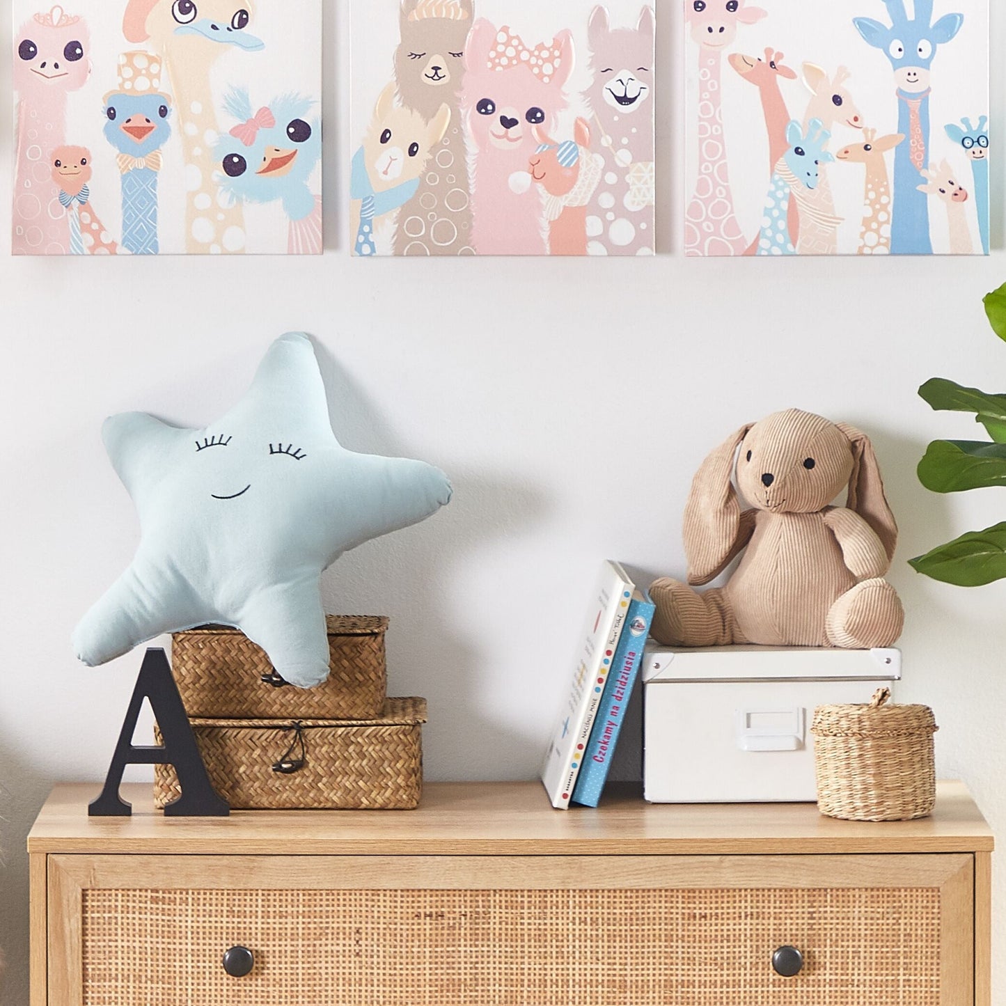 Kids Canvas Set Of 3 Multicolour 30 x 30cm Prints With Mounting Hooks