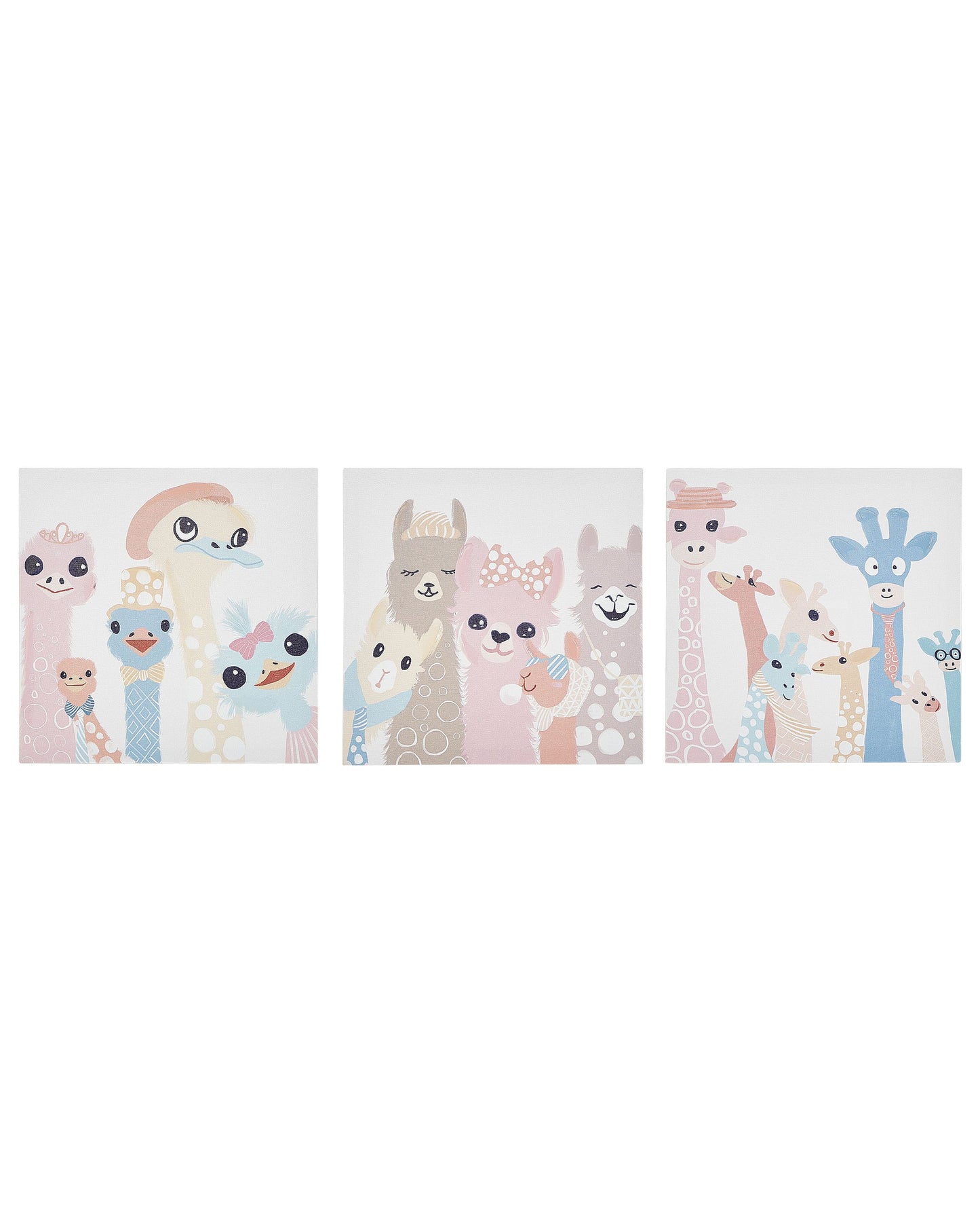 Kids Canvas Set Of 3 Multicolour 30 x 30cm Prints With Mounting Hooks