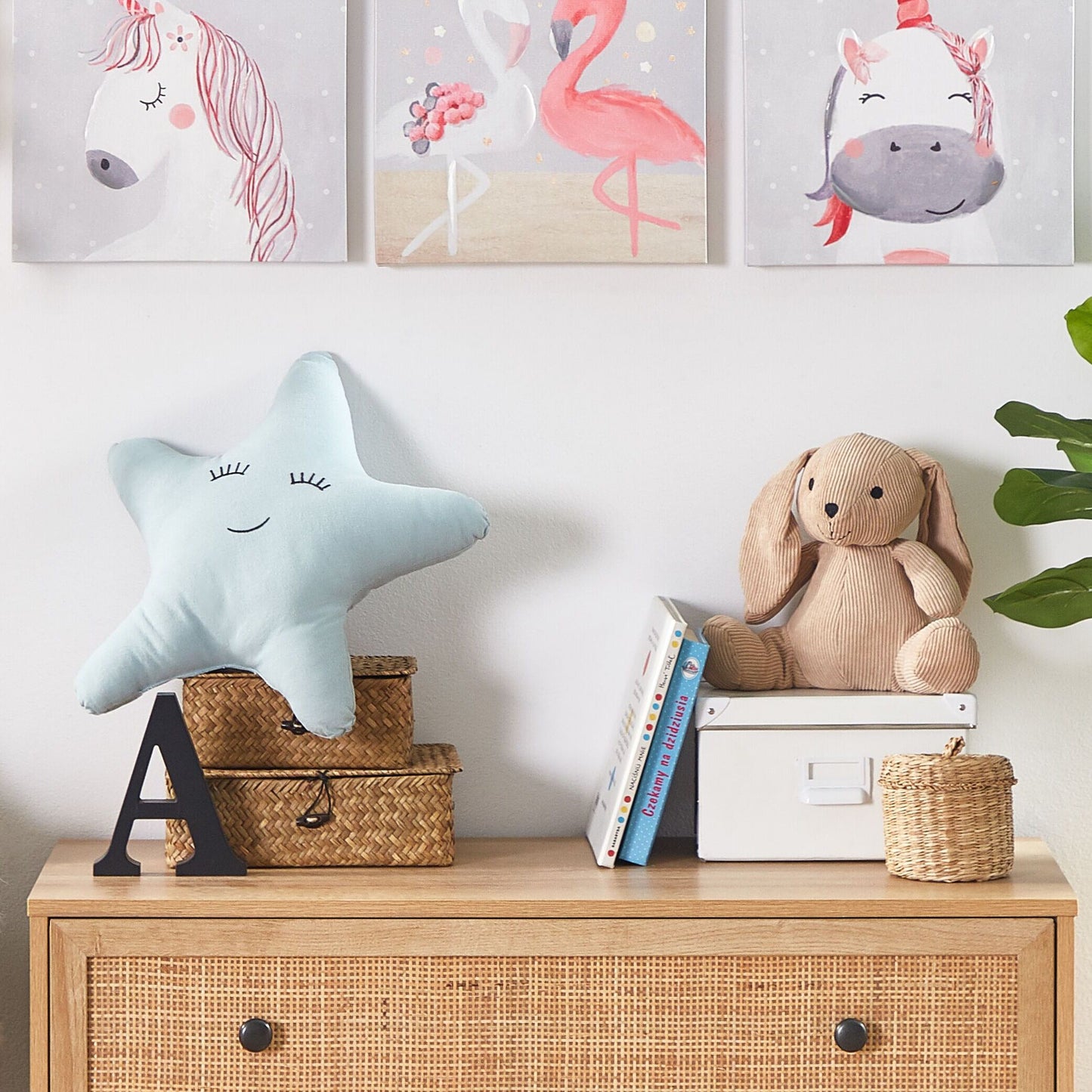 Kids Art Prints Set 3 Grey Pink 30 x 30cm With Hooks