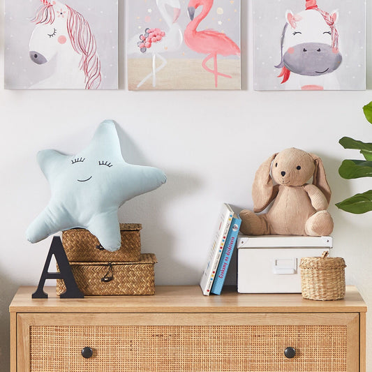 Kids Art Prints Set 3 Grey Pink 30 x 30cm With Hooks