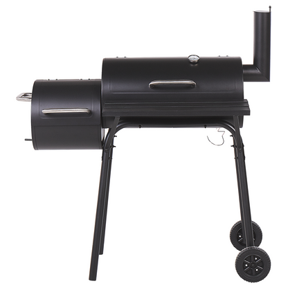 Grill Black Steel With Lid Wheeled Offset Smoker