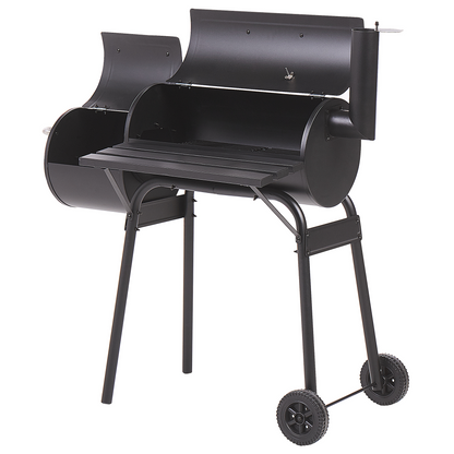 Grill Black Steel With Lid Wheeled Offset Smoker
