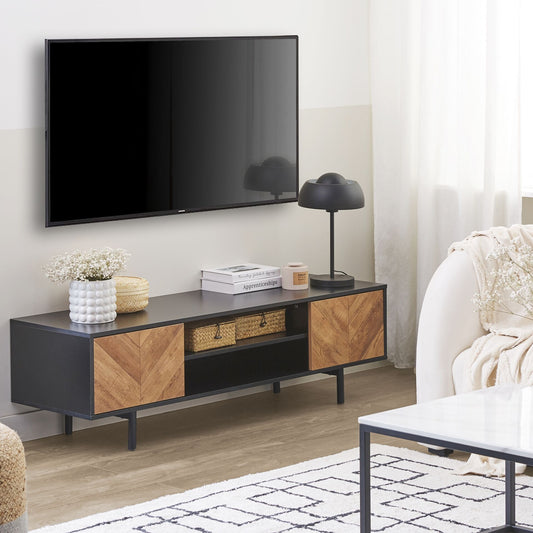 Industrial TV Stand 60 Inch Light Brown Black With 2 Doors