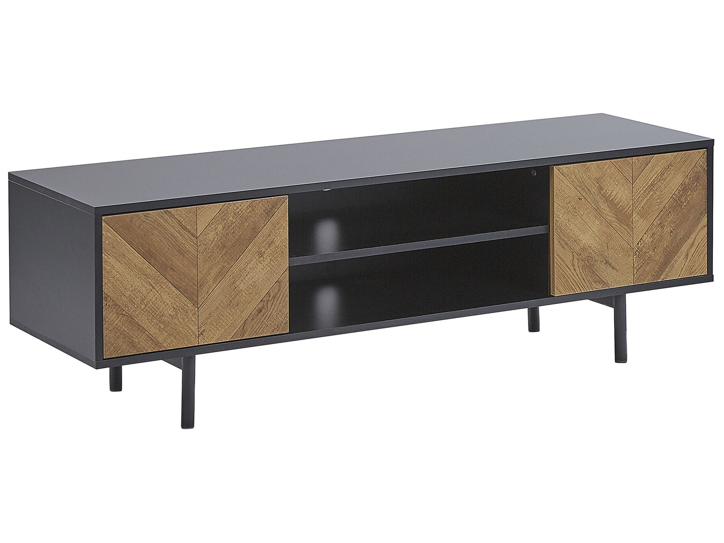 Industrial TV Stand 60 Inch Light Brown Black With 2 Doors