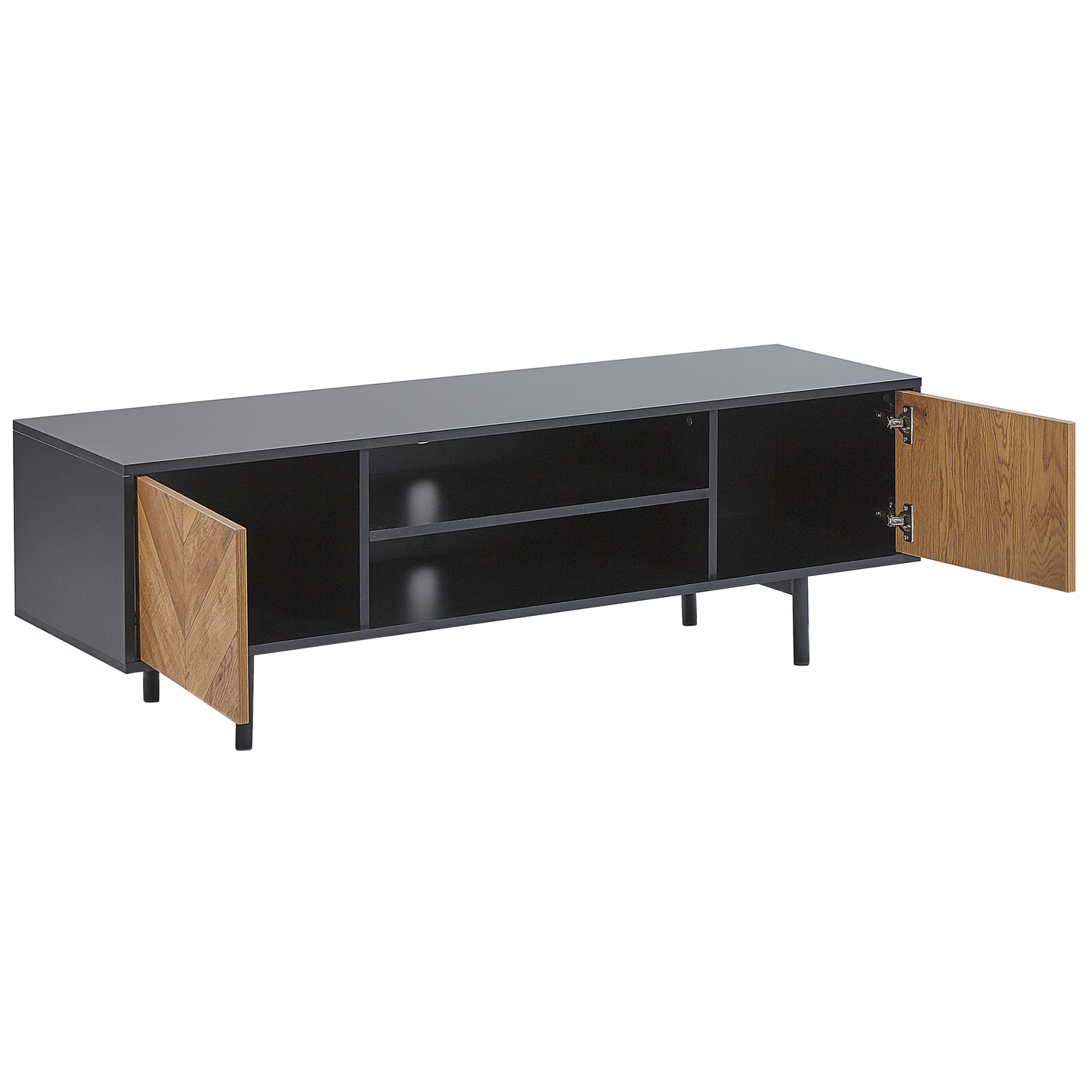 Industrial TV Stand 60 Inch Light Brown Black With 2 Doors