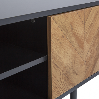 Industrial TV Stand 60 Inch Light Brown Black With 2 Doors
