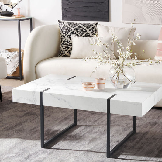 Nova Marble Effect Coffee Table White Black Metal Legs 100x60cm