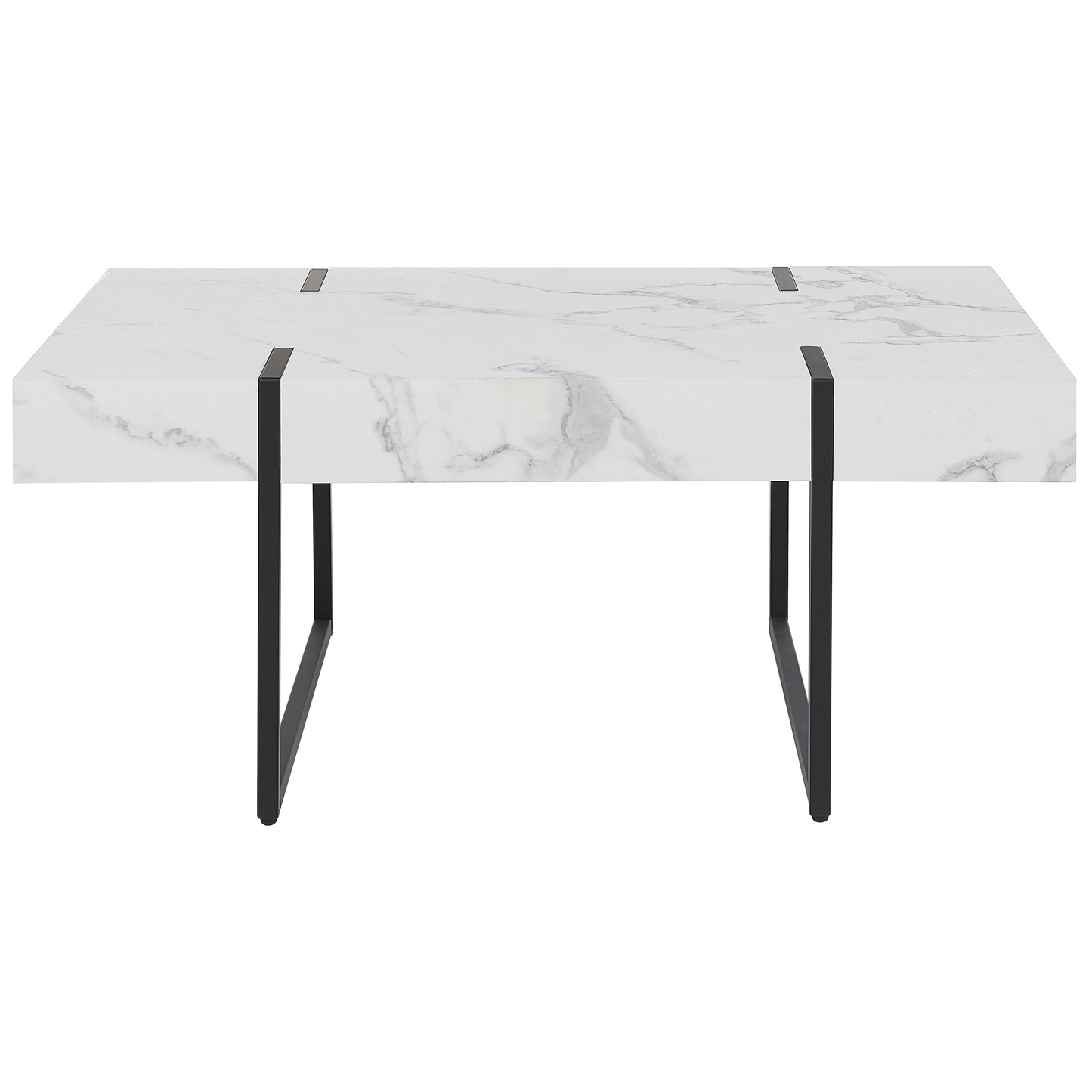 Nova Marble Effect Coffee Table White Black Metal Legs 100x60cm