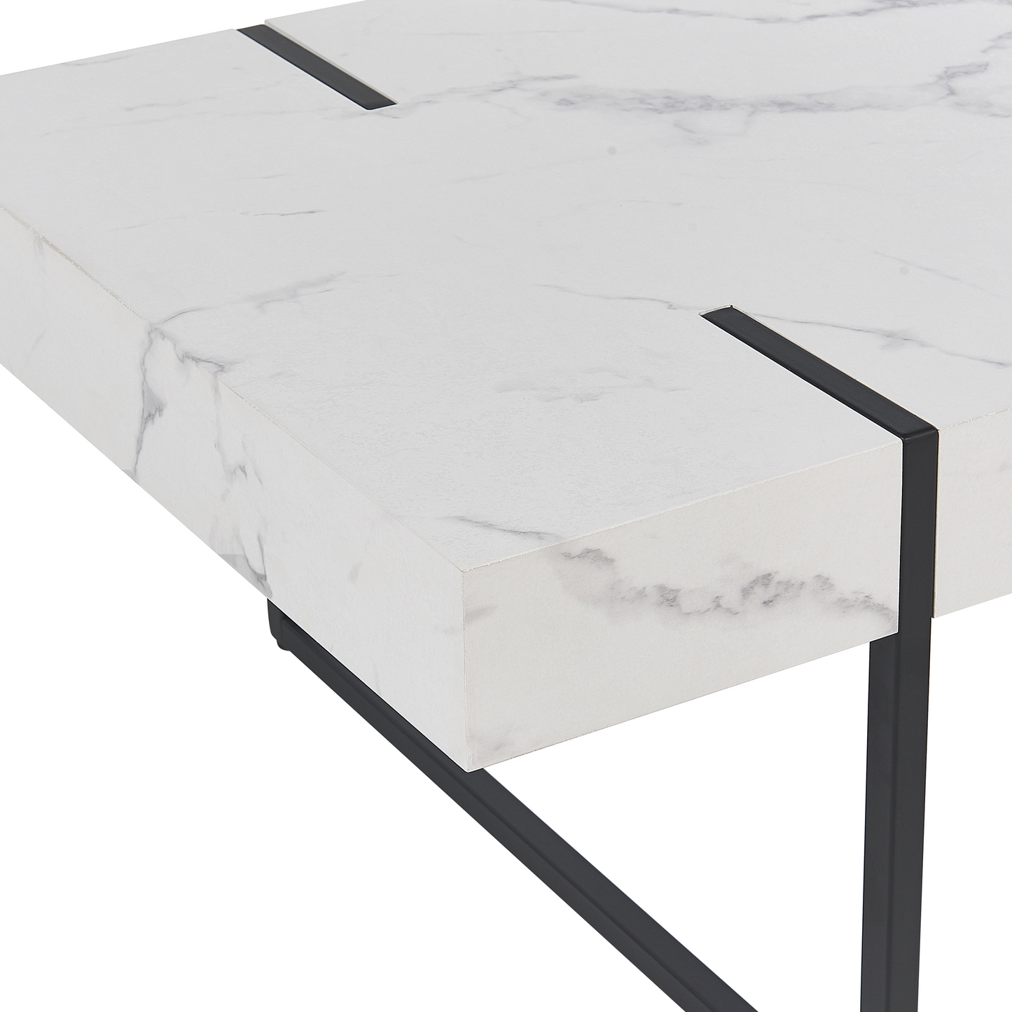 Nova Marble Effect Coffee Table White Black Metal Legs 100x60cm