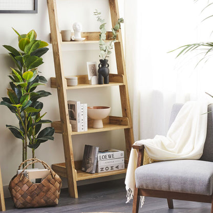 5 Tier Ladder Bookcase Light Brown