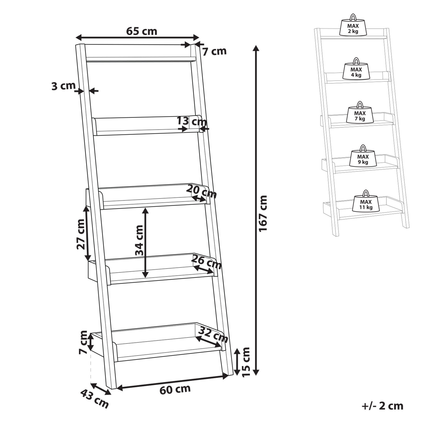 5 Tier Ladder Bookcase Light Brown
