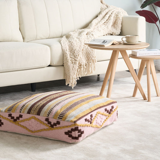 Multicolor Cotton Floor Cushion 60 x 60 Geometric Boho Pouffe