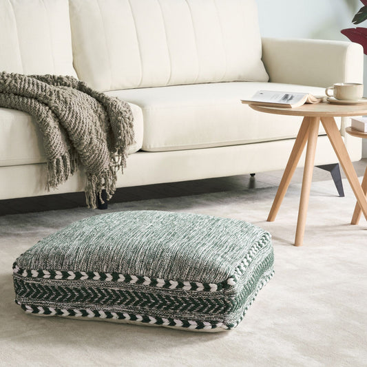 Floor Cushion Green White Cotton 60 x 60 x 12cm Geometric