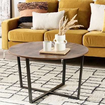 Brand Round Coffee Table 80cm Dark Brown MDF Black Legs