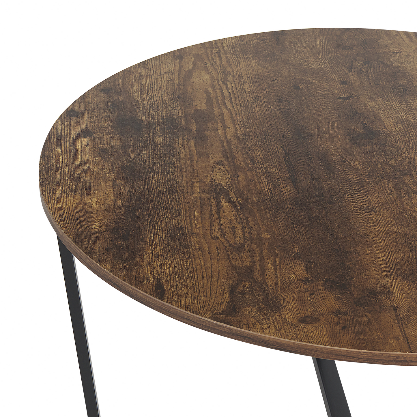 Brand Round Coffee Table 80cm Dark Brown MDF Black Legs