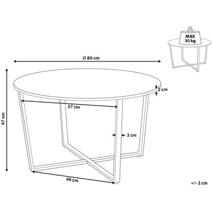 Brand Round Coffee Table 80cm Dark Brown MDF Black Legs
