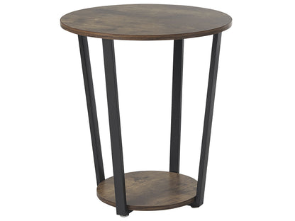 UrbanNest Two Tier Side Table Dark Brown Top With Black Metal Legs 50 cm Industrial Round Living Room