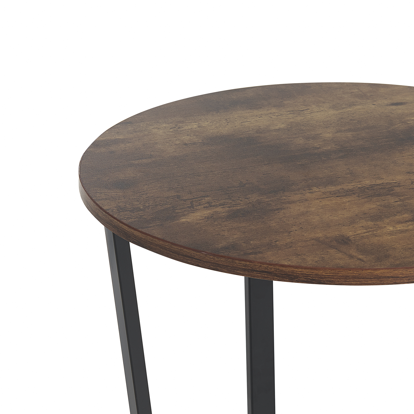 UrbanNest Two Tier Side Table Dark Brown Top With Black Metal Legs 50 cm Industrial Round Living Room