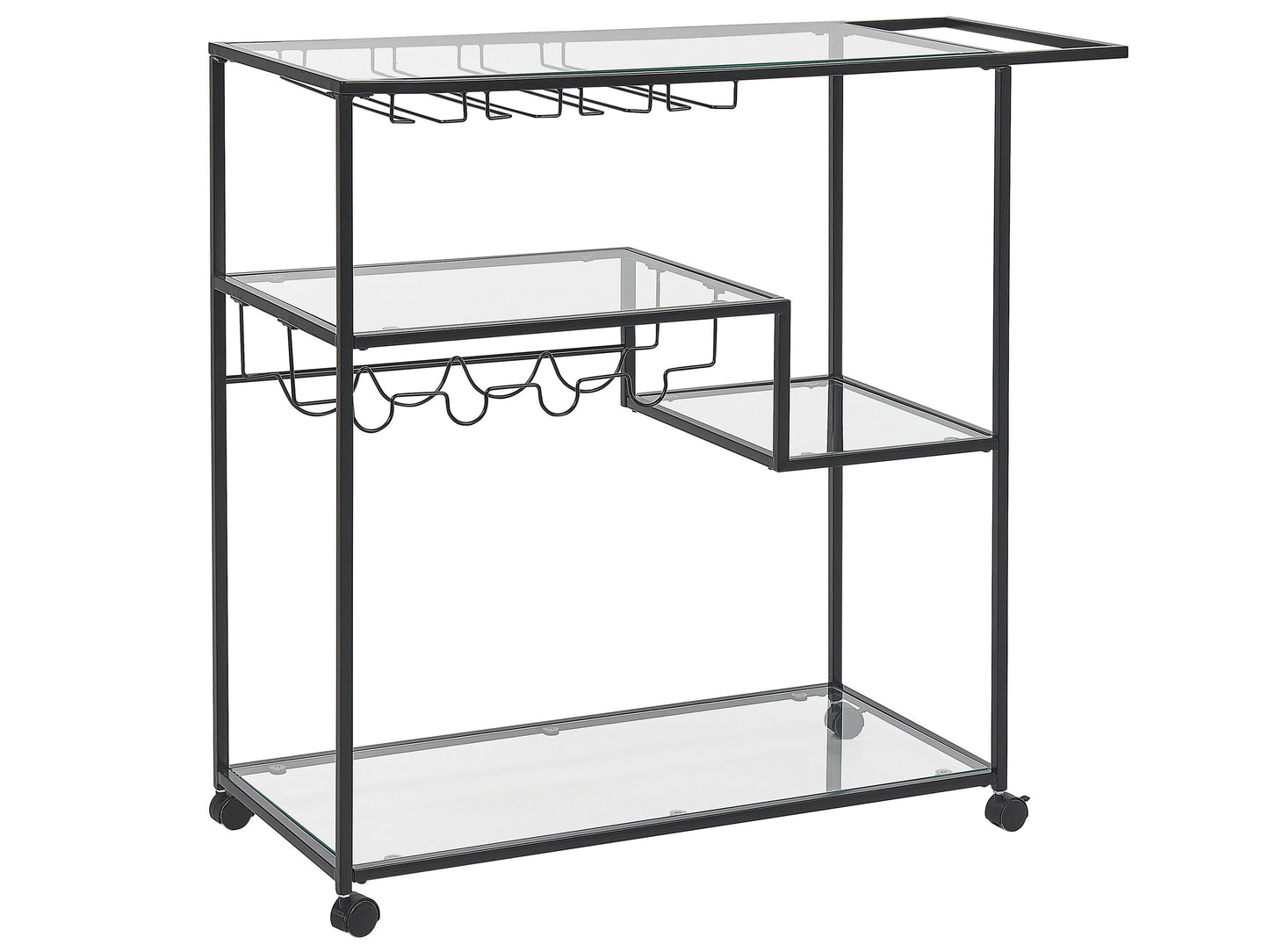 Kitchen Trolley Black Iron Glass 86 x 40cm Brakes Bottle Rack