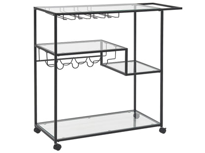 Kitchen Trolley Black Iron Glass 86 x 40cm Brakes Bottle Rack